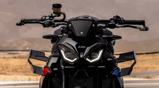Aggressive Twin LED Headlights with Aerodynamic Carbon Winglets