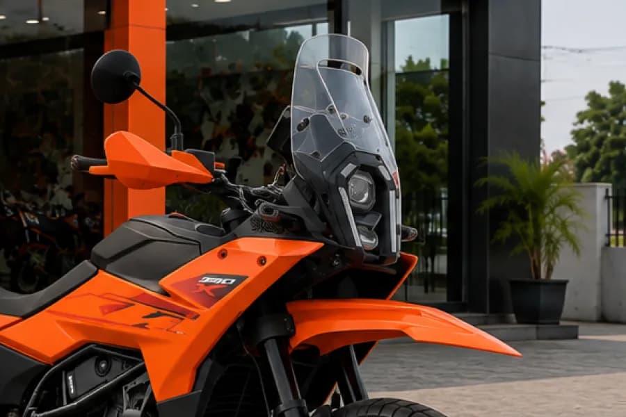 KTM 390 Adventure X Headlight & Windshield View
