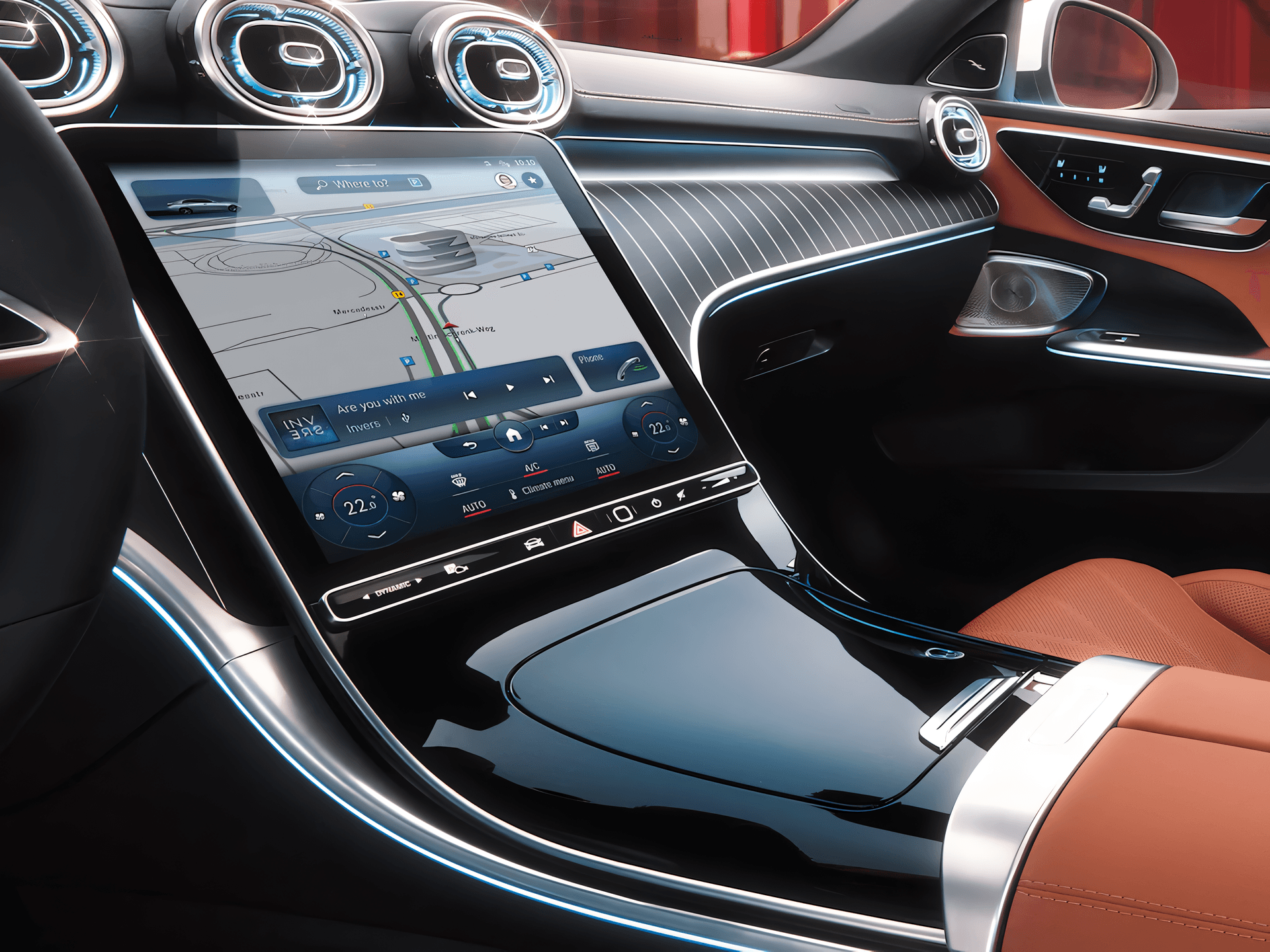 Mercedes Benz AMG C Class Sedan Navigation or Infotainment Mid Closeup View