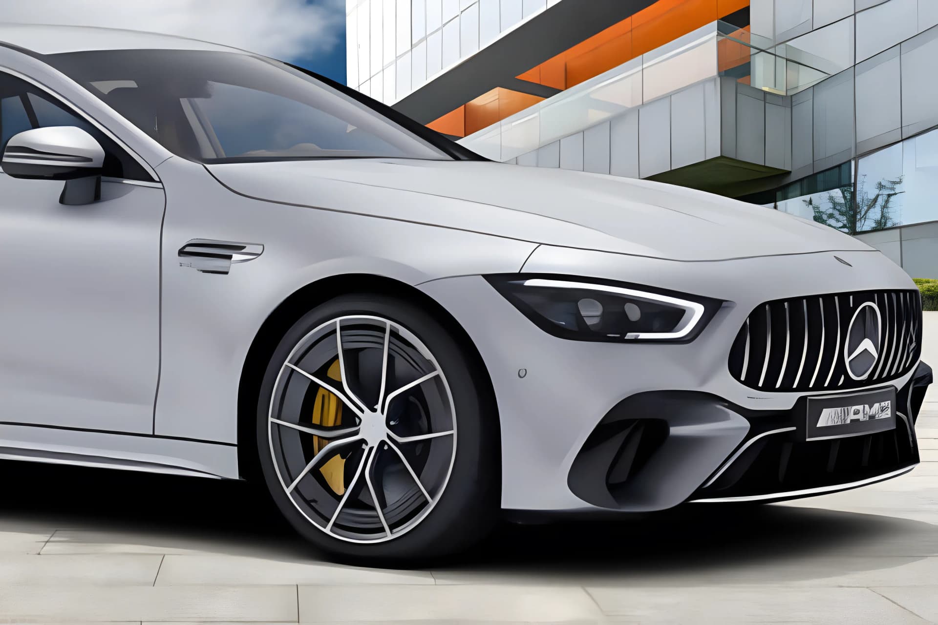 Mercedes Benz AMG GT 4-Door Hybrid Front Right Three-Quarter View.